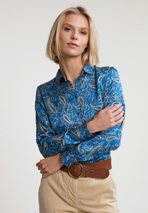 river woods Blauw/beige klassieke paisley blouse