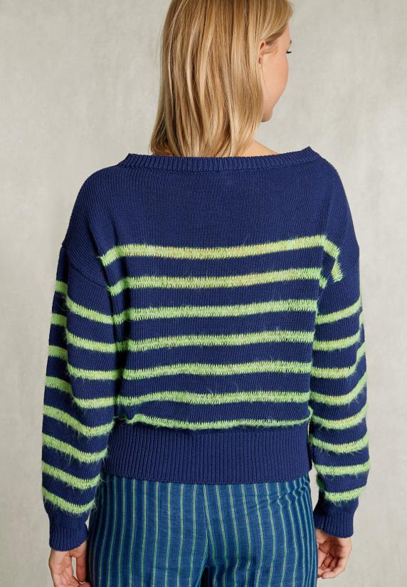 river woods Blauw/groen gestreepte trui ronde hals