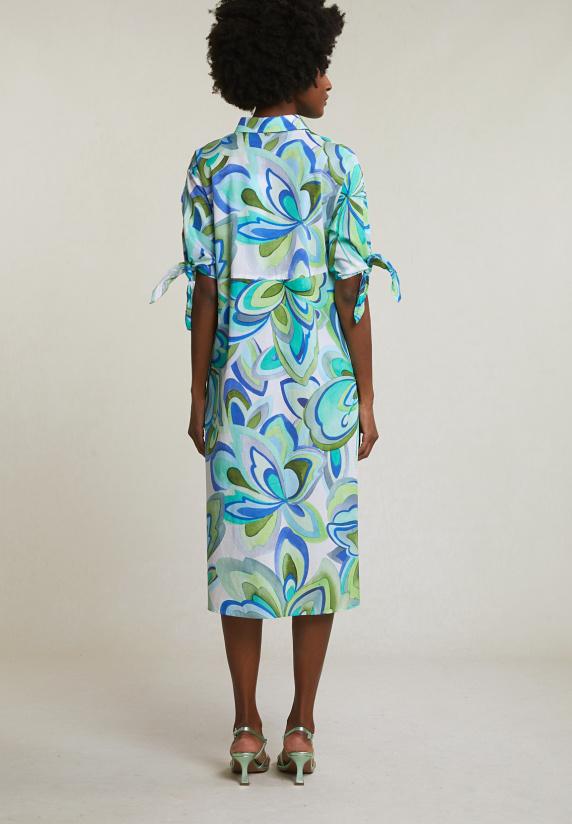 River Woods Blauw/groen Lange V-hals Fantasiejurk