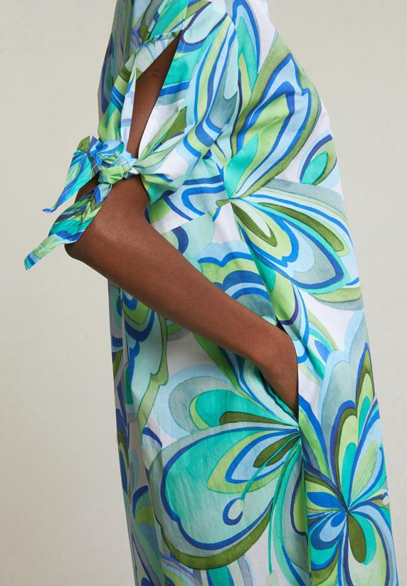 River Woods Blauw/groen Lange V-hals Fantasiejurk