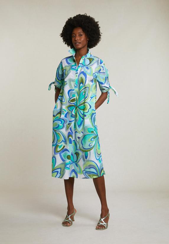 river woods Blauw/groen lange V-hals fantasiejurk