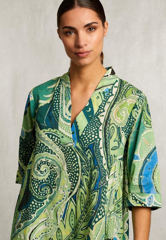 River Woods Blauw/groene Fantasie V-hals Jurk