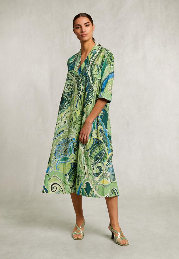 River Woods Blauw/groene Fantasie V-hals Jurk