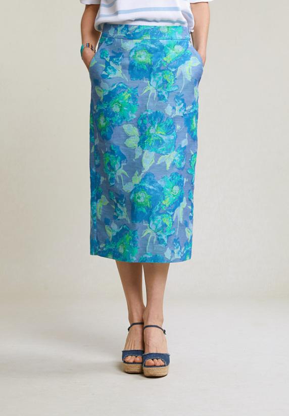 River Woods Blauw/groene Gebloemde Midirok