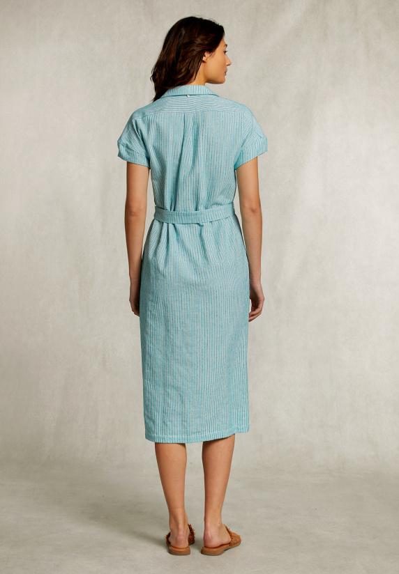 River Woods Blauw/groene Gestreepte Jurk Met Riem