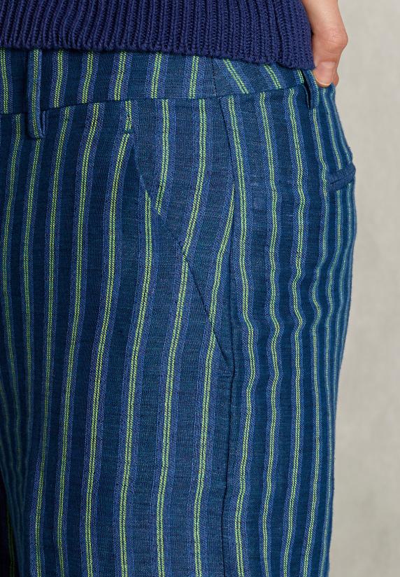 River Woods Blauw/groene Gestreepte Linnen Broek