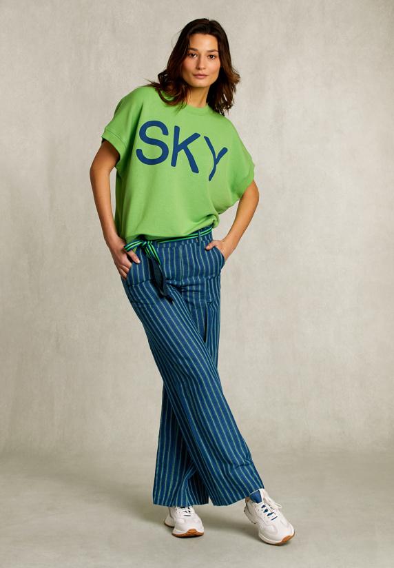 river woods Blauw/groene gestreepte linnen broek