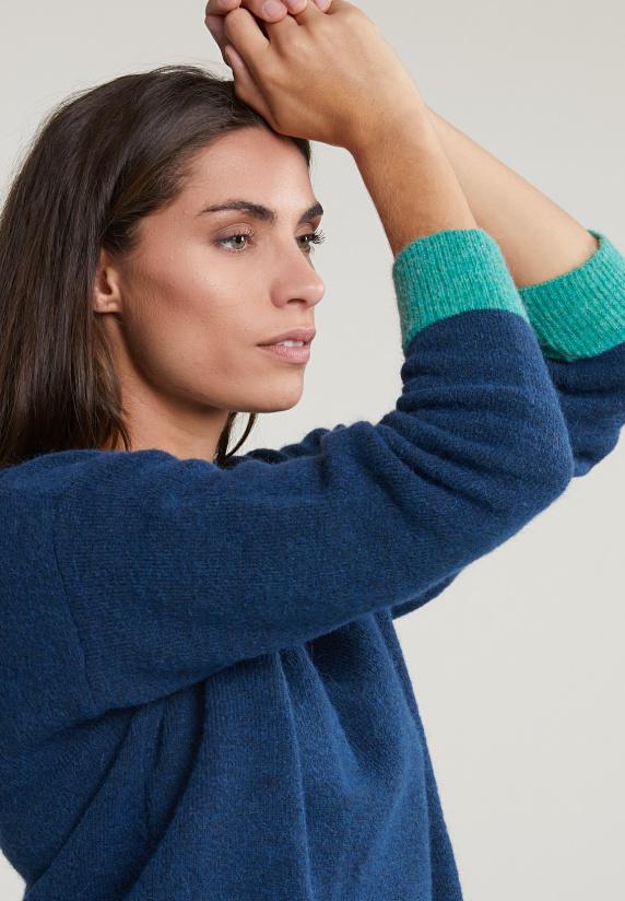 River Woods Blauw/groene Trui Ronde Hals