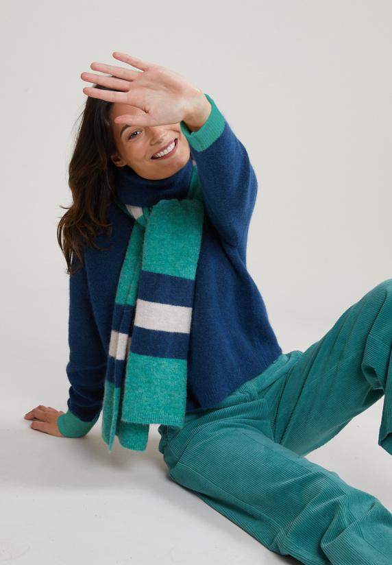 River Woods Blauw/groene Trui Ronde Hals