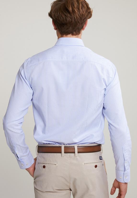 River Woods Blauw/wit Custom Fit Gestreept Hemd