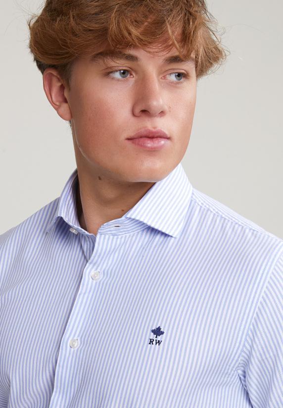 River Woods Blauw/wit Custom Fit Gestreept Hemd