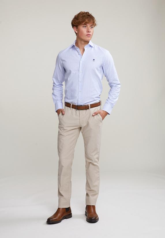 River Woods Blauw/wit Custom Fit Gestreept Hemd