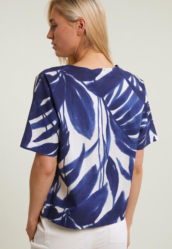 River Woods Blauw/wit Fantasie V-hals Blouse