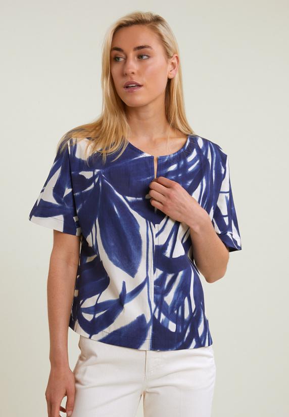 river woods Blauw/wit fantasie V-hals blouse
