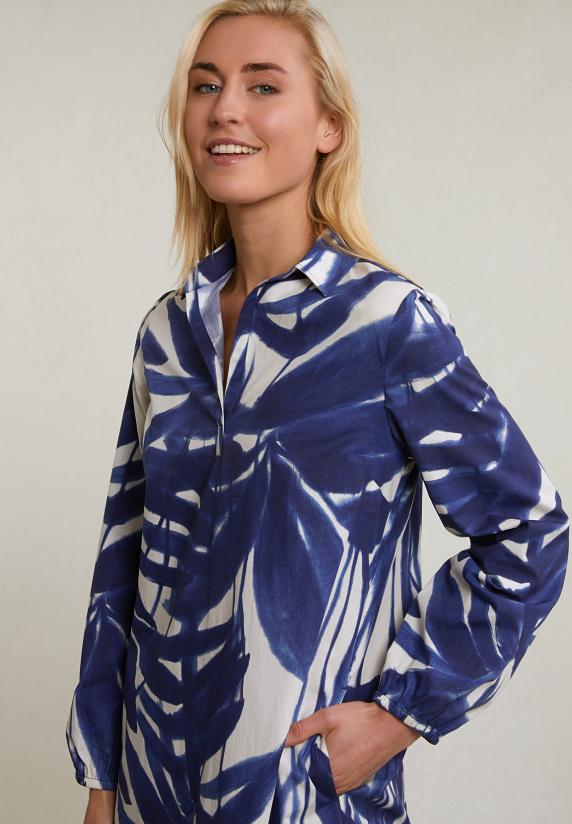 River Woods Blauw/wit Fantasie V-hals Jurk