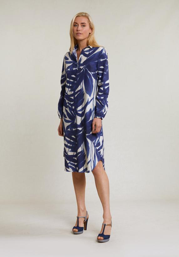 River Woods Blauw/wit Fantasie V-hals Jurk