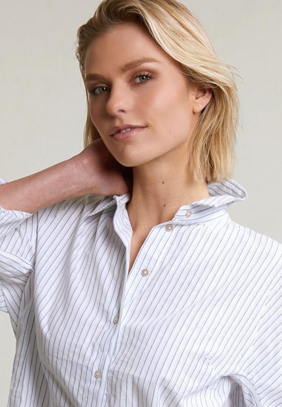 River Woods Blauw/wit Geknoopte Gestreepte Blouse