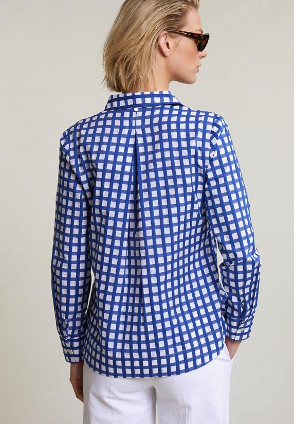 River Woods Blauw/wit Geruite V-hals Blouse