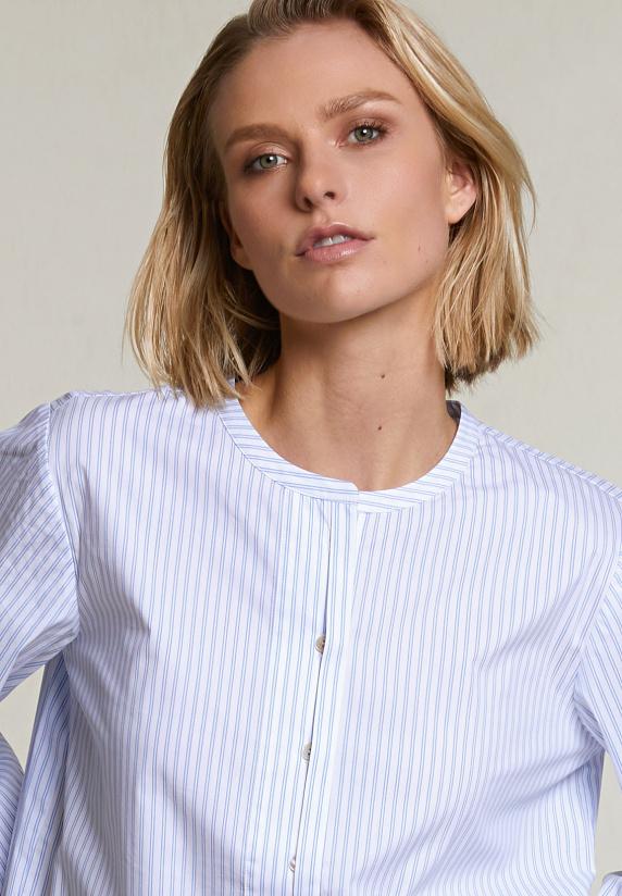 River Woods Blauw/wit Gestreepte Blouse Pofmouwen