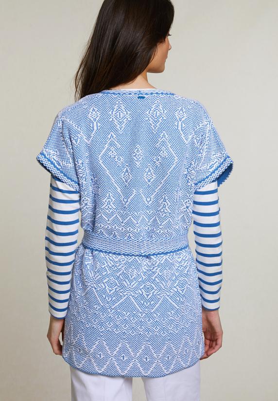 River Woods Blauw/witte Mouwloze Kimono Met Riem