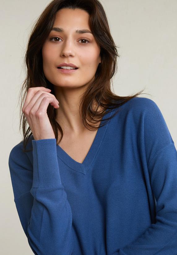 River Woods Blauwe Basic V-hals Trui Lange Mouwen