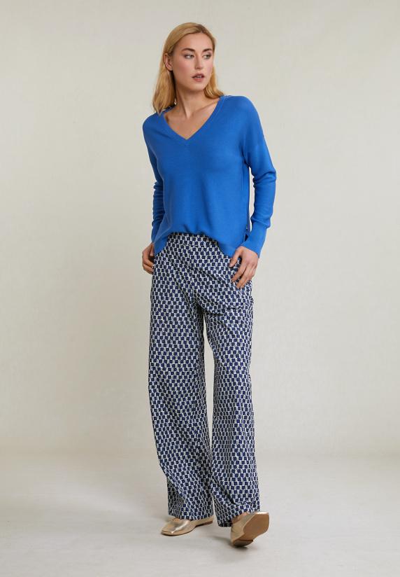 River Woods Blauwe Basic V-hals Trui Lange Mouwen