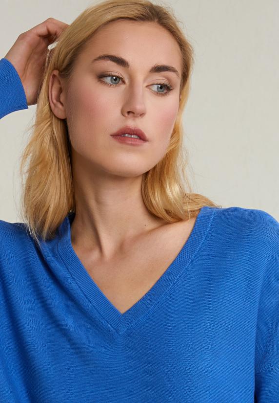 River Woods Blauwe Basic V-hals Trui Lange Mouwen