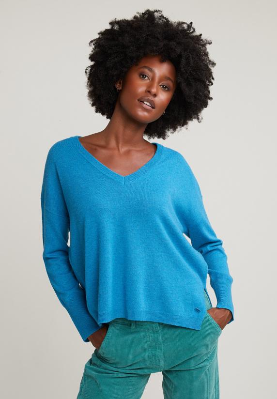 River Woods Blauwe Basic V-hals Trui Lange Mouwen