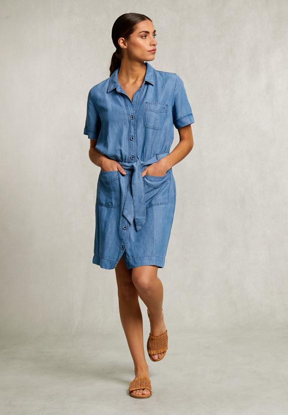 river woods Blauwe denim blousejurk met zak