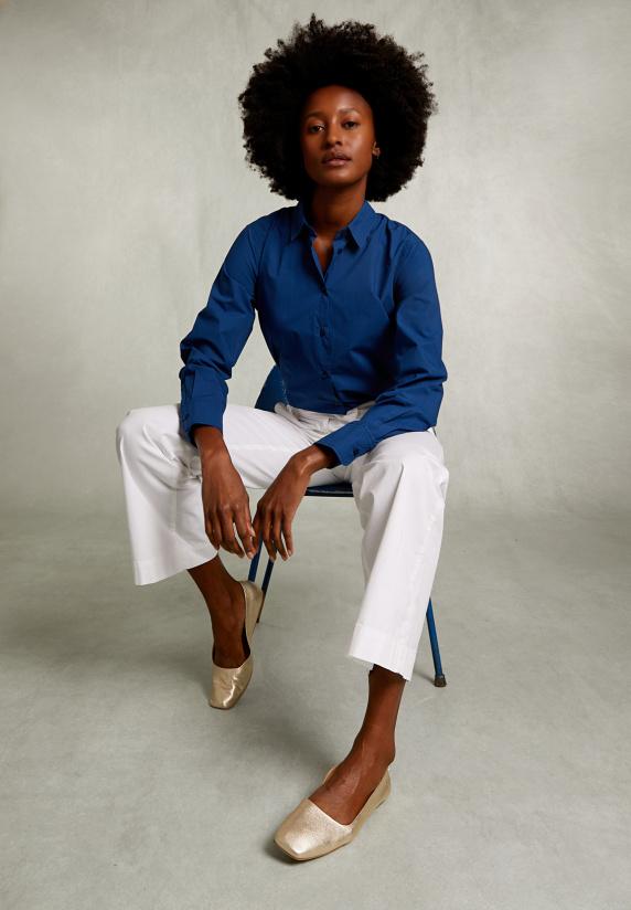 River Woods Blauwe Effen Gecentreerde Blouse