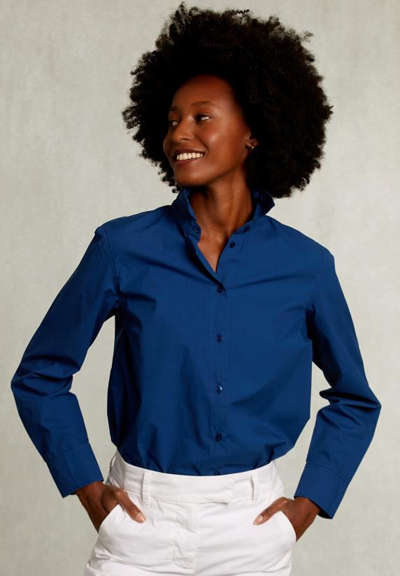 River Woods Blauwe Effen Gecentreerde Blouse