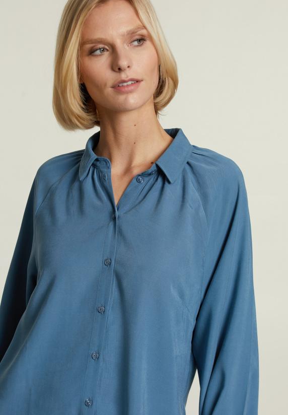 River Woods Blauwe Effen Jurk Met Knopen