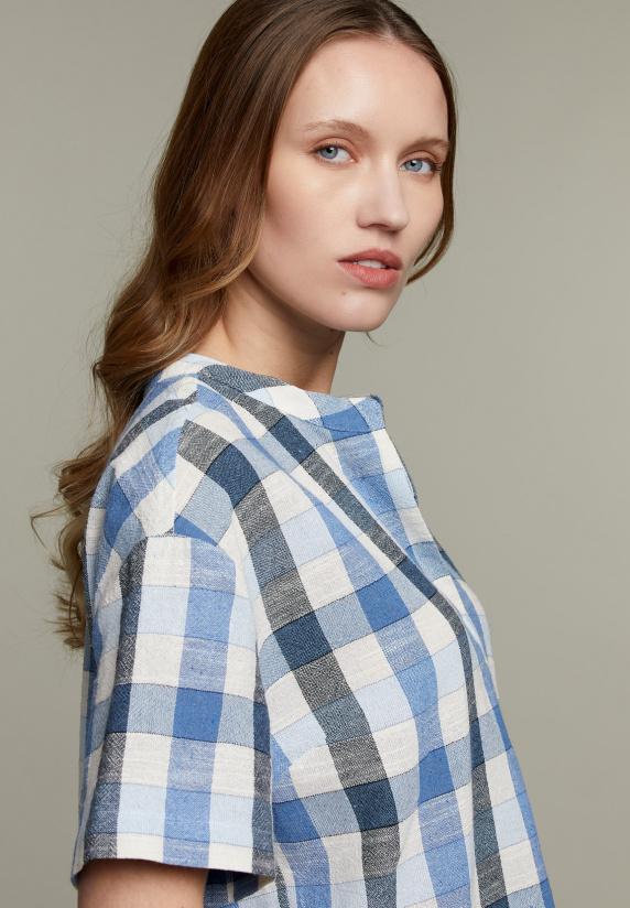 River Woods Blauwe Geruite Blouse Met V-hals