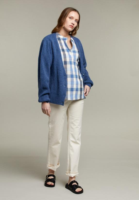 River Woods Blauwe Geruite Blouse Met V-hals