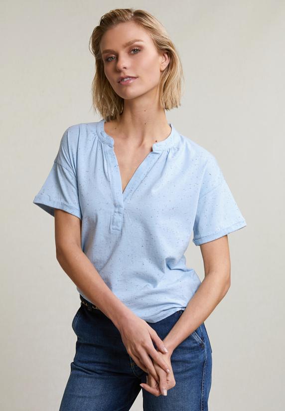 river woods Blauwe gestipte V-hals T-shirt