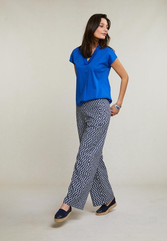 River Woods Blauwe Katoenen V-hals T-shirt