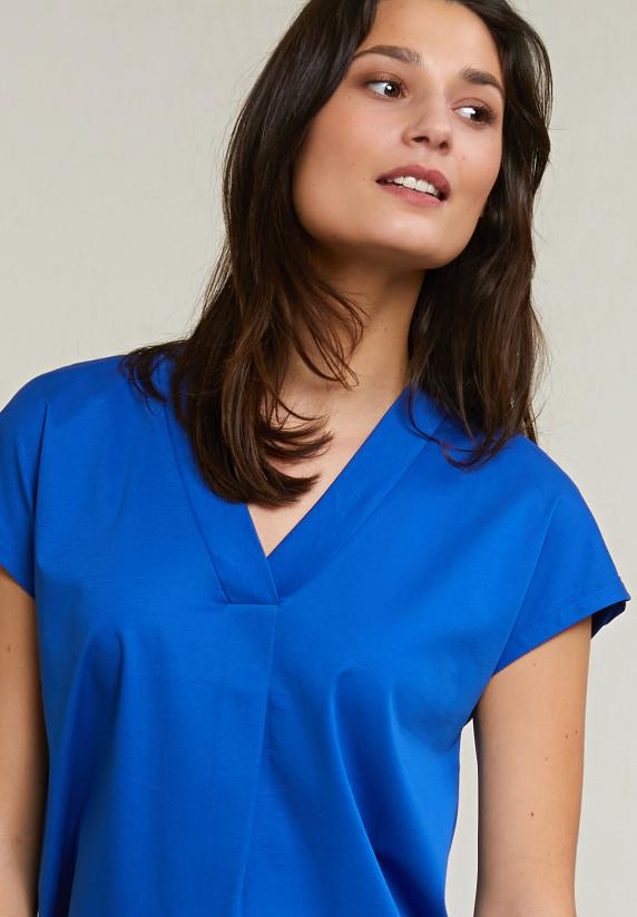 River Woods Blauwe Katoenen V-hals T-shirt