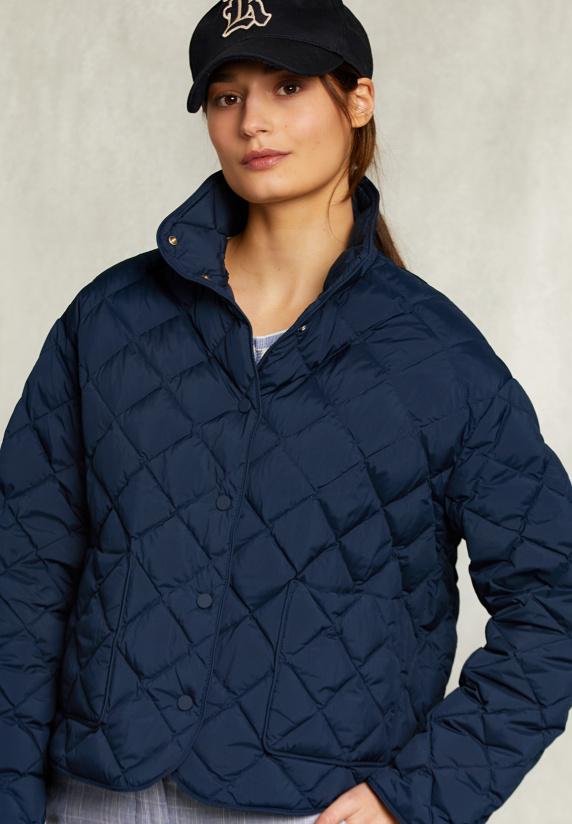 River Woods Blauwe Korte Donsjas Met Knopen