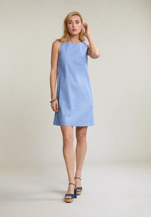 River Woods Blauwe Korte Mouwloze Jurk Ronde Hals