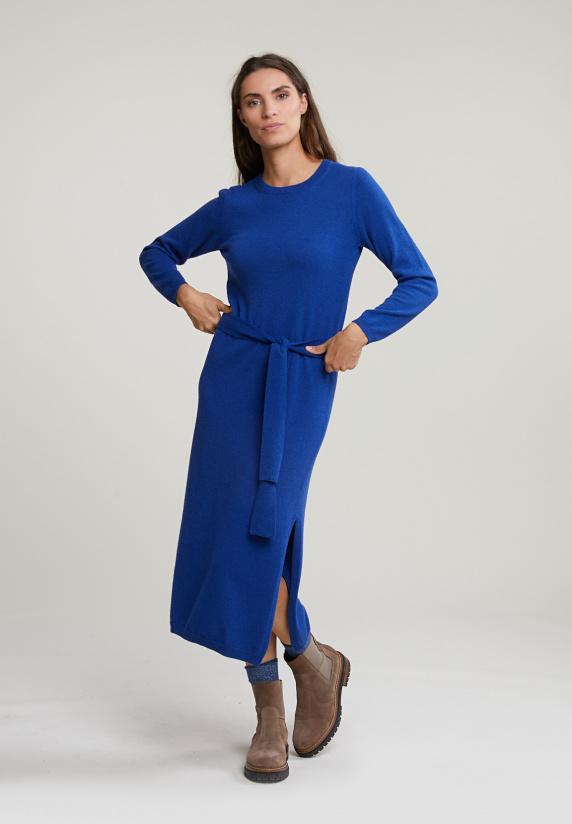 River Woods Blauwe Lange Jurk Met Riem