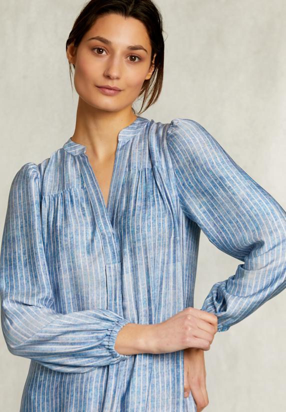 River Woods Blauwe Lange Tie-dye Jurk Met Ruches