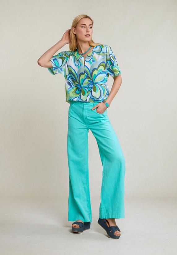 River Woods Blauwe Linnen-katoen Broek