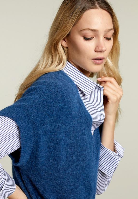 River Woods Blauwe Mouwloze Gebreide Jurk