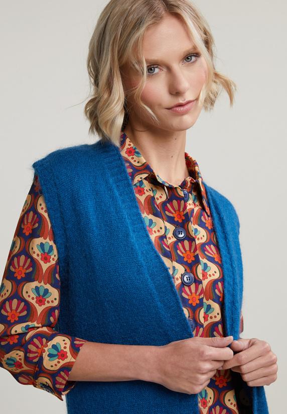 River Woods Blauwe Mouwloze V-hals Cardigan