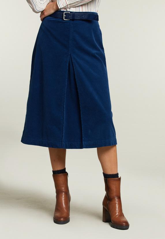 river woods Blauwe ribfluwelen midirok