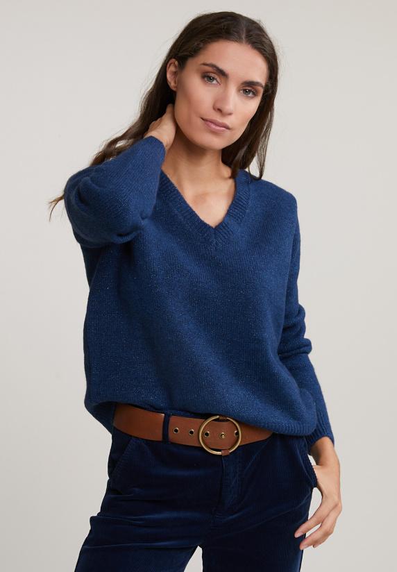 river woods Blauwe V-hals glittertrui lange mouwen