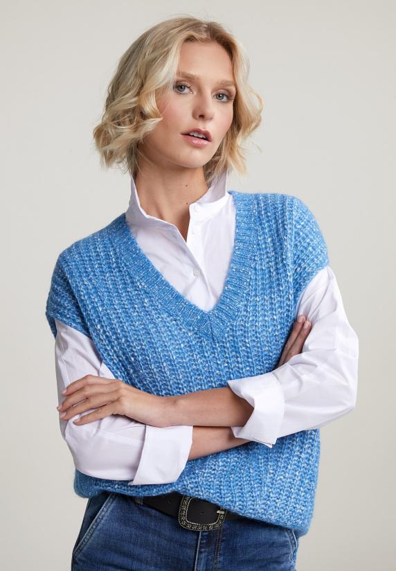 river woods Blauwe V-hals katoen-alpaca debardeur