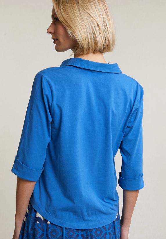 River Woods Blauwe V-hals Polo T-shirt 3/4 Mouwen