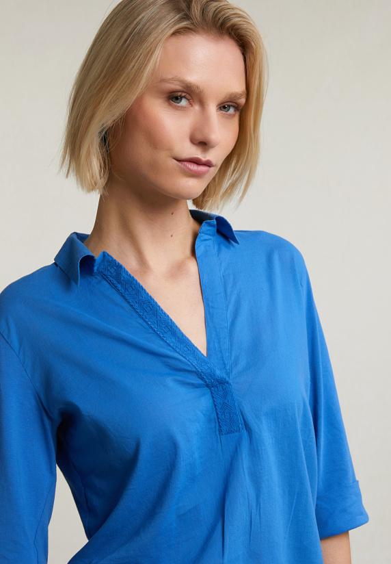 River Woods Blauwe V-hals Polo T-shirt 3/4 Mouwen