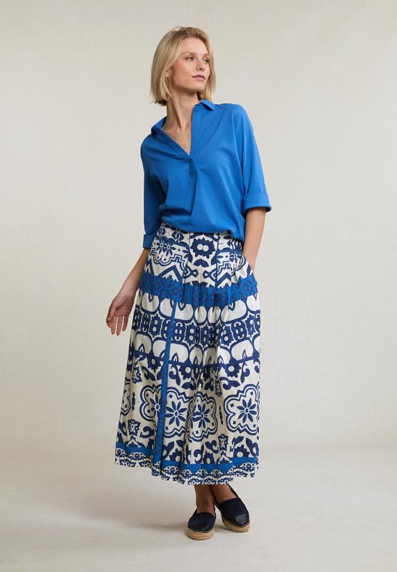 River Woods Blauwe V-hals Polo T-shirt 3/4 Mouwen